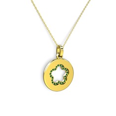 Nina Taşlı Çiçek Kolye - Yeşil kuvars 8 ayar altın kolye (40 cm gümüş rolo zincir) #12v63oa