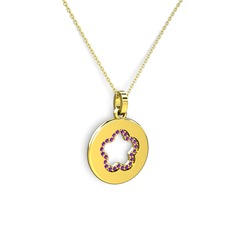Nina Taşlı Çiçek Kolye - Ametist 925 ayar altın kaplama gümüş kolye (40 cm altın rolo zincir) #1csy5a4