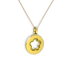 Nina Taşlı Çiçek Kolye - Peridot 925 ayar altın kaplama gümüş kolye (40 cm rose altın rolo zincir) #1hwleou