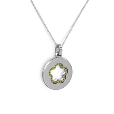 Nina Taşlı Çiçek Kolye - Peridot 8 ayar beyaz altın kolye (40 cm beyaz altın rolo zincir) #1oh1s4f