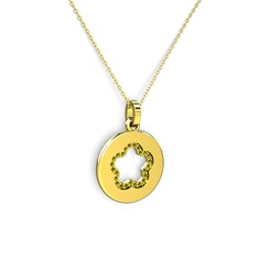 Nina Taşlı Çiçek Kolye - Peridot 18 ayar altın kolye (40 cm altın rolo zincir) #1qjudg5