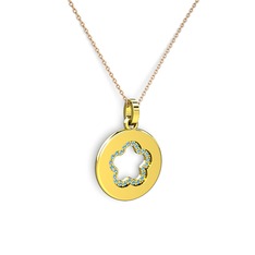 Nina Taşlı Çiçek Kolye - Akuamarin 14 ayar altın kolye (40 cm gümüş rolo zincir) #1ua476c