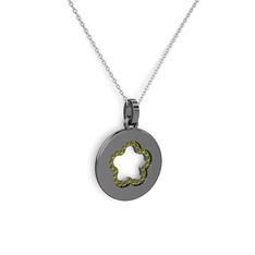 Nina Taşlı Çiçek Kolye - Peridot 925 ayar siyah rodyum kaplama gümüş kolye (40 cm gümüş rolo zincir) #glx2i2