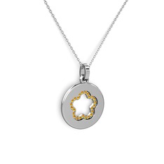 Nina Taşlı Çiçek Kolye - Sitrin 925 ayar gümüş kolye (40 cm beyaz altın rolo zincir) #jolvoa