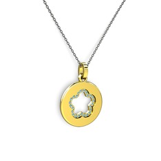 Nina Taşlı Çiçek Kolye - Akuamarin 8 ayar altın kolye (40 cm gümüş rolo zincir) #nsh0xu