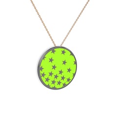 Mineli Yıldız Kolye - 925 ayar siyah rodyum kaplama gümüş kolye (Neon yeşil mineli, 40 cm rose altın rolo zincir) #14nh3m4