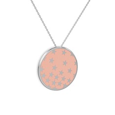 Mineli Yıldız Kolye - 14 ayar beyaz altın kolye (Pastel pembe mineli, 40 cm beyaz altın rolo zincir) #1urgbb1
