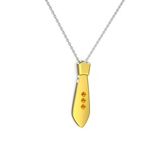 Taşlı Kravat Kolye - Sitrin 18 ayar altın kolye (40 cm beyaz altın rolo zincir) #1sedh3h