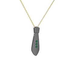 Taşlı Kravat Kolye - Yeşil kuvars 925 ayar siyah rodyum kaplama gümüş kolye (40 cm altın rolo zincir) #dyq01f