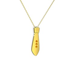 Taşlı Kravat Kolye - Sitrin 925 ayar altın kaplama gümüş kolye (40 cm altın rolo zincir) #gsrius