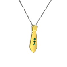 Taşlı Kravat Kolye - Yeşil kuvars 14 ayar altın kolye (40 cm gümüş rolo zincir) #ip9gsa