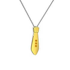 Taşlı Kravat Kolye - Sitrin 18 ayar altın kolye (40 cm gümüş rolo zincir) #vdcvp3