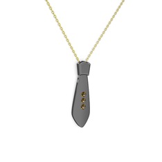 Taşlı Kravat Kolye - Dumanlı kuvars 925 ayar siyah rodyum kaplama gümüş kolye (40 cm gümüş rolo zincir) #xe43qc