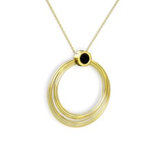 Casalina Halka Kolye - Siyah zirkon 925 ayar altın kaplama gümüş kolye (40 cm altın rolo zincir) #1pponri