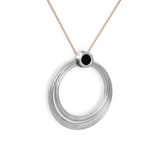 Casalina Halka Kolye - Siyah zirkon 925 ayar gümüş kolye (40 cm rose altın rolo zincir) #l3axmh