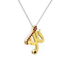 Taşlı Allah Yazılı Kolye - Garnet ve rodolit garnet 8 ayar altın kolye (40 cm beyaz altın rolo zincir) #10ig5bv