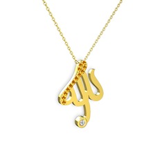 Taşlı Allah Yazılı Kolye - Sitrin ve beyaz zirkon 18 ayar altın kolye (40 cm altın rolo zincir) #1kkr5y4