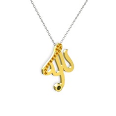Taşlı Allah Yazılı Kolye - Sitrin ve peridot 18 ayar altın kolye (40 cm gümüş rolo zincir) #1lqt8ie