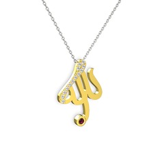 Taşlı Allah Yazılı Kolye - Swarovski ve rodolit garnet 14 ayar altın kolye (40 cm beyaz altın rolo zincir) #9rlx5a