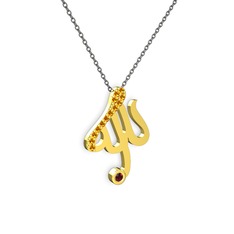 Taşlı Allah Yazılı Kolye - Sitrin ve garnet 18 ayar altın kolye (40 cm gümüş rolo zincir) #ymkrpr