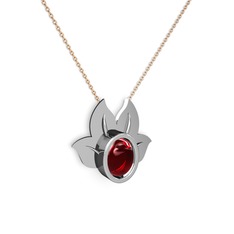 Satya Kolye - Garnet 925 ayar gümüş kolye (40 cm rose altın rolo zincir) #1gnfdfq