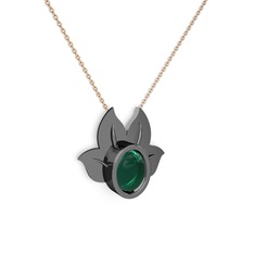 Satya Kolye - Yeşil kuvars 925 ayar siyah rodyum kaplama gümüş kolye (40 cm rose altın rolo zincir) #1t114qt