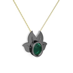Satya Kolye - Yeşil kuvars 925 ayar siyah rodyum kaplama gümüş kolye (40 cm gümüş rolo zincir) #lg91gk