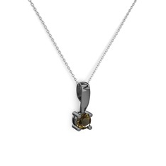 Edina Tektaş Kolye - Dumanlı kuvars 925 ayar siyah rodyum kaplama gümüş kolye (40 cm beyaz altın rolo zincir) #3zf9nz