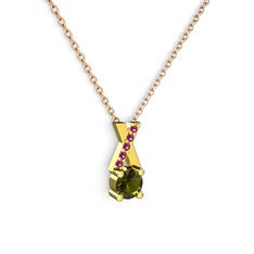 Peridot ve rodolit garnet 18 ayar altın kolye (40 cm rose altın rolo zincir)