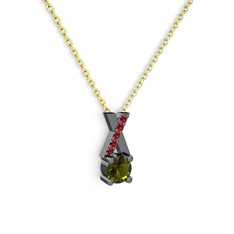 Peridot ve garnet 925 ayar siyah rodyum kaplama gümüş kolye (40 cm altın rolo zincir)