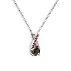 Taşlı Daire X kolye - Dumanlı kuvars ve garnet 925 ayar gümüş kolye (40 cm gümüş rolo zincir) #1eknupj