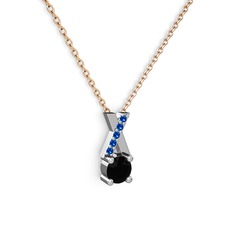 Taşlı Daire X kolye - Siyah zirkon ve lab safir 925 ayar gümüş kolye (40 cm rose altın rolo zincir) #1hn48z7