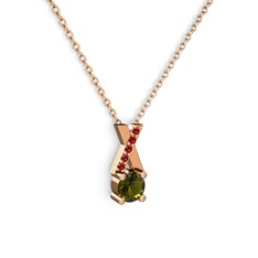Taşlı Daire X kolye - Peridot ve garnet 14 ayar rose altın kolye (40 cm rose altın rolo zincir) #1mik9qc