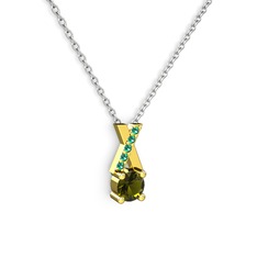 Taşlı Daire X kolye - Peridot ve yeşil kuvars 925 ayar altın kaplama gümüş kolye (40 cm beyaz altın rolo zincir) #1o6uqz0