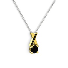 Taşlı Daire X kolye - Siyah zirkon 14 ayar altın kolye (40 cm beyaz altın rolo zincir) #1rcfbfz