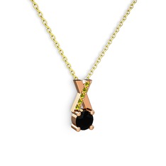 Taşlı Daire X kolye - Siyah zirkon ve peridot 925 ayar rose altın kaplama gümüş kolye (40 cm altın rolo zincir) #1rncspe