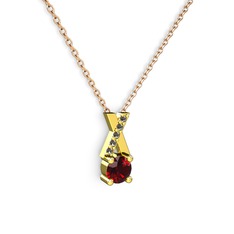 Taşlı Daire X kolye - Garnet ve dumanlı kuvars 14 ayar altın kolye (40 cm rose altın rolo zincir) #1unekug
