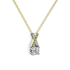 Taşlı Daire X kolye - Swarovski ve peridot 18 ayar beyaz altın kolye (40 cm altın rolo zincir) #1vzaeb9