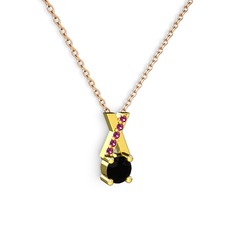 Taşlı Daire X kolye - Siyah zirkon ve rodolit garnet 8 ayar altın kolye (40 cm rose altın rolo zincir) #1xixvs