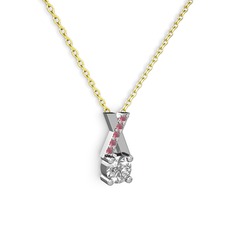 Taşlı Daire X kolye - Swarovski ve kök yakut 925 ayar gümüş kolye (40 cm altın rolo zincir) #1ys5ixo
