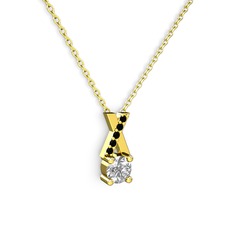 Taşlı Daire X kolye - Beyaz zirkon ve siyah zirkon 8 ayar altın kolye (40 cm altın rolo zincir) #67viu7