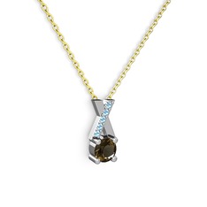 Taşlı Daire X kolye - Dumanlı kuvars ve akuamarin 925 ayar gümüş kolye (40 cm altın rolo zincir) #6zfgrt