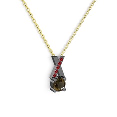 Taşlı Daire X kolye - Dumanlı kuvars ve garnet 925 ayar siyah rodyum kaplama gümüş kolye (40 cm altın rolo zincir) #kjaqdt