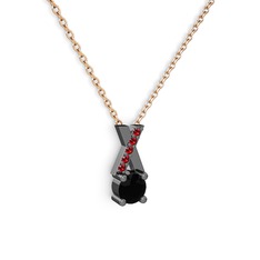 Taşlı Daire X kolye - Siyah zirkon ve garnet 925 ayar siyah rodyum kaplama gümüş kolye (40 cm rose altın rolo zincir) #mnclh