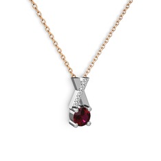 Taşlı Daire X kolye - Rodolit garnet ve swarovski 18 ayar beyaz altın kolye (40 cm rose altın rolo zincir) #mrv731