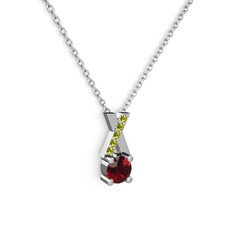 Garnet ve peridot 925 ayar gümüş kolye (40 cm beyaz altın rolo zincir)