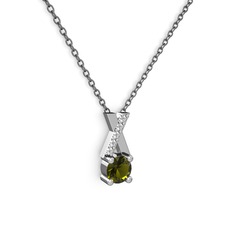 Taşlı Daire X kolye - Peridot ve swarovski 14 ayar beyaz altın kolye (40 cm gümüş rolo zincir) #uchhor