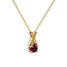 Taşlı Daire X kolye - Garnet ve peridot 8 ayar rose altın kolye (40 cm altın rolo zincir) #x1wnwi