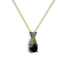Siyah zirkon ve peridot 925 ayar siyah rodyum kaplama gümüş kolye (40 cm altın rolo zincir)