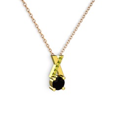 Taşlı Daire X kolye - Siyah zirkon ve peridot 18 ayar altın kolye (40 cm gümüş rolo zincir) #z61980